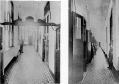 Penitenciária do Ahú -à esquerda - corredor do piso térreo, à direita corredor da galeria com presos defronte às suas celas - 1909 