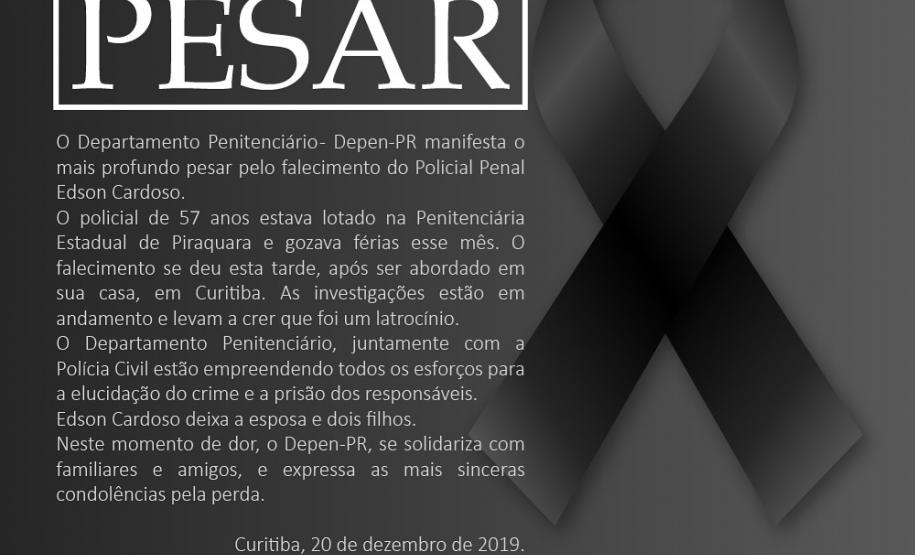 Nota de Pesar pelo falecimento do policial penal Edson Cardoso